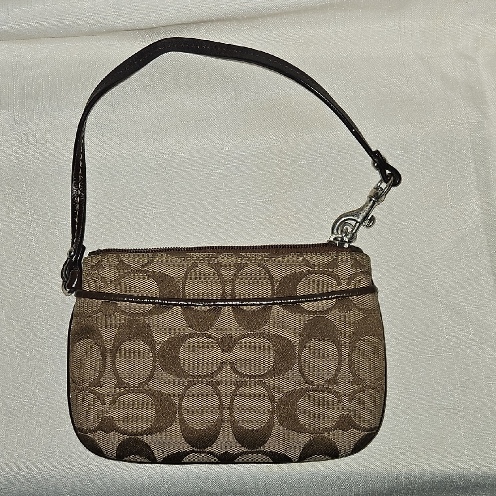 Coach Tan and Brown Signature Wristlet